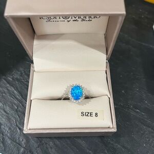 Tesori Blue Opal Halo Ring with Clear Accents